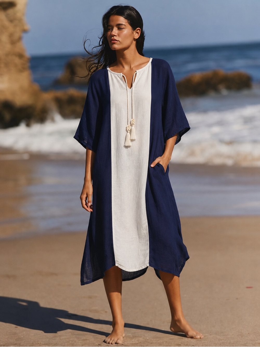Sigrid Olsen Oversized Linen Blend Pocket Midi Kaftan NWT-Small